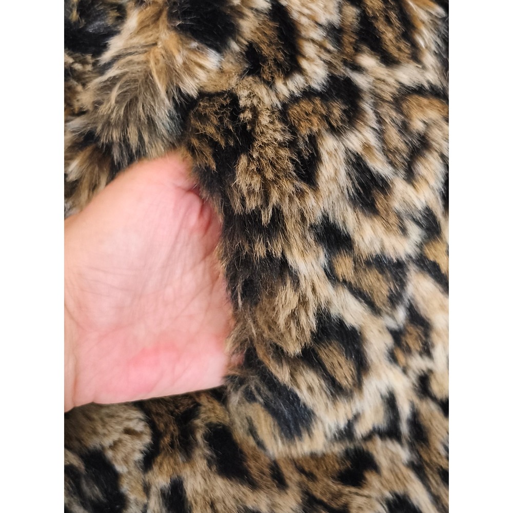 Allen B. Allen Schwartz Leopard Faux Fur Crop Jacket Brown Large Mob Wife - Picture 7 of 8